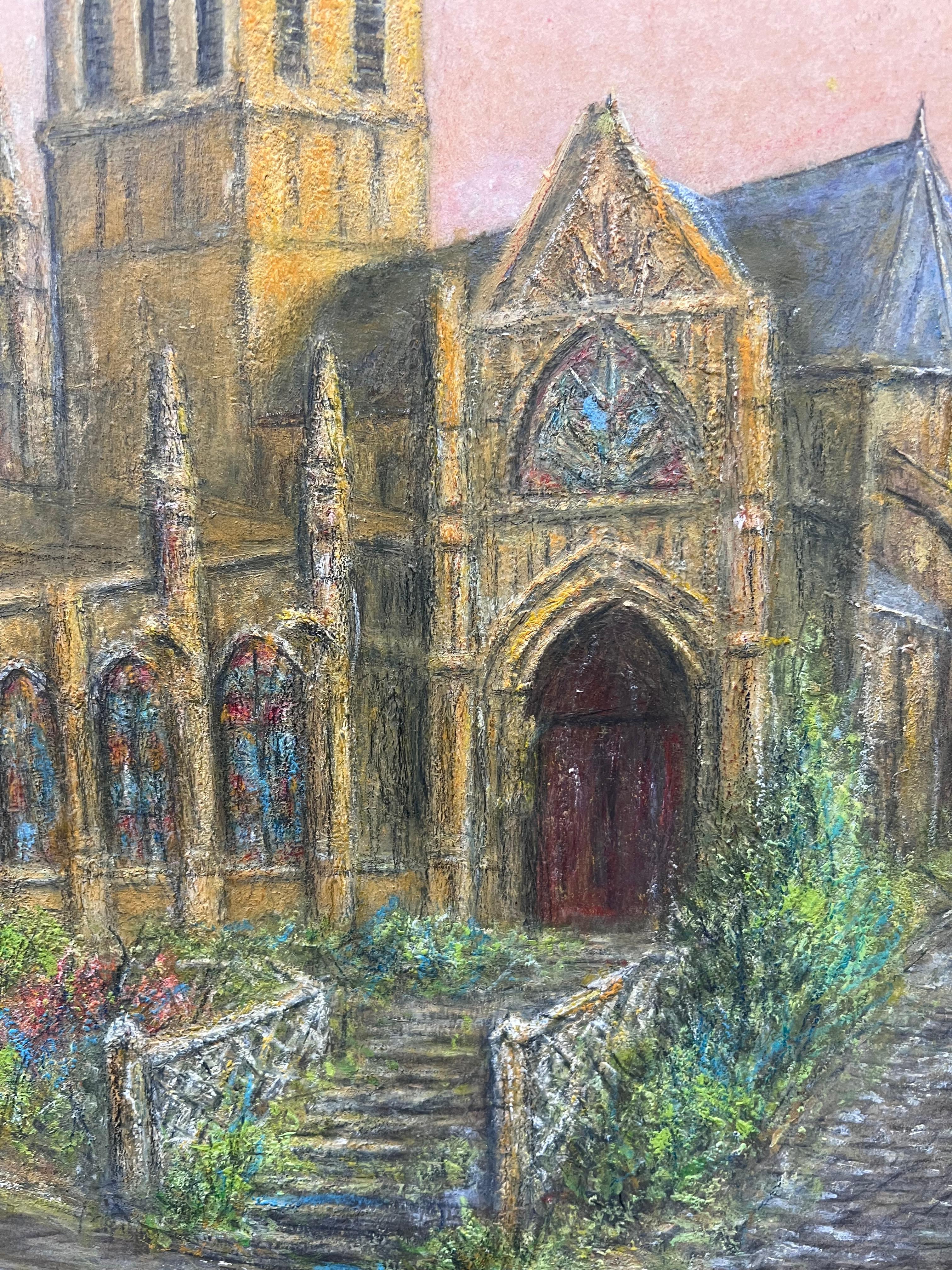 Spine Church Nestled in The Village Townes Ölgemälde Landschaft (Französische Schule), Painting, von Jean Fourie