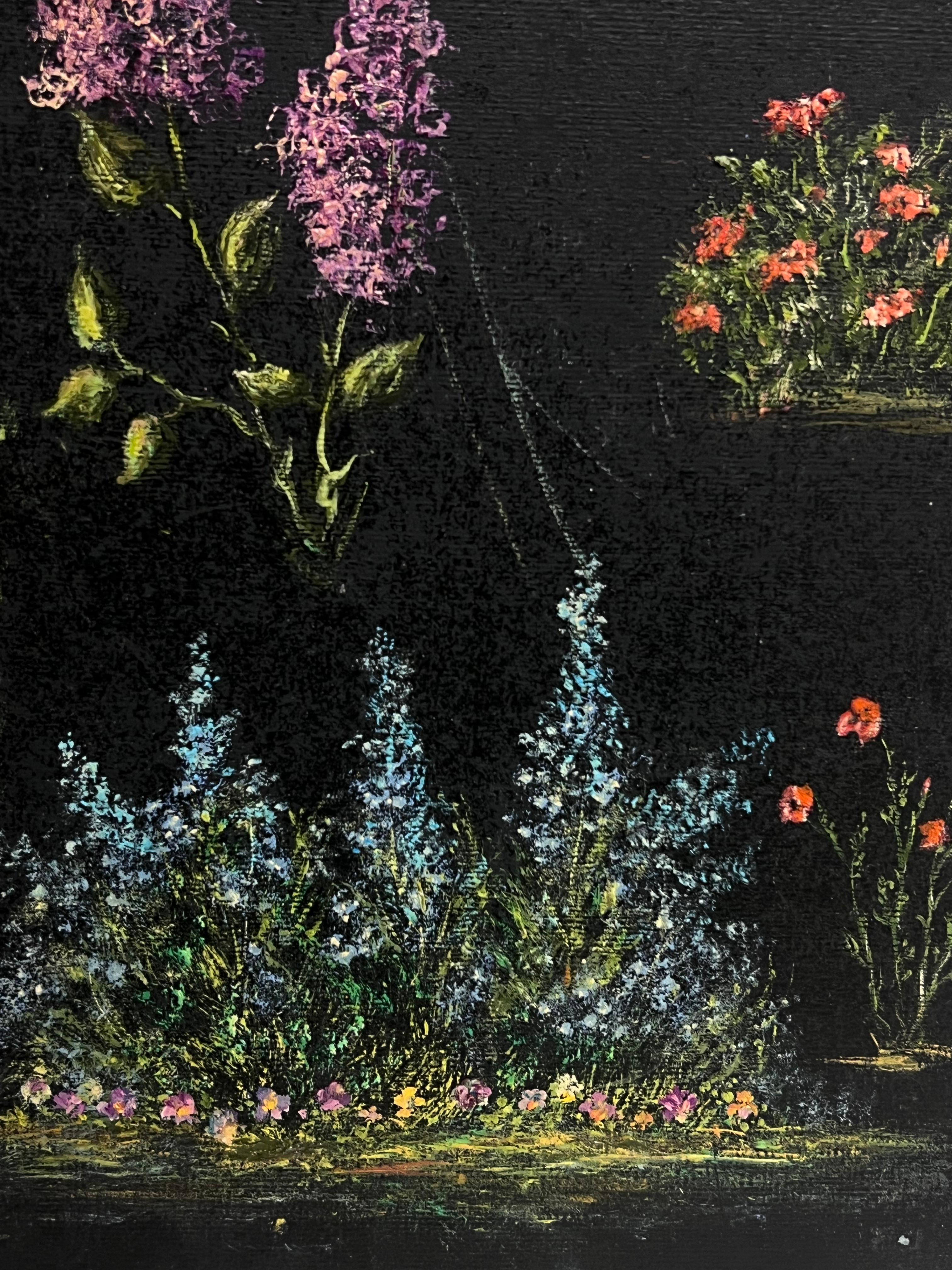 Étude de fleurs de jardin sur fond noir Peinture à l'huile en vente 2