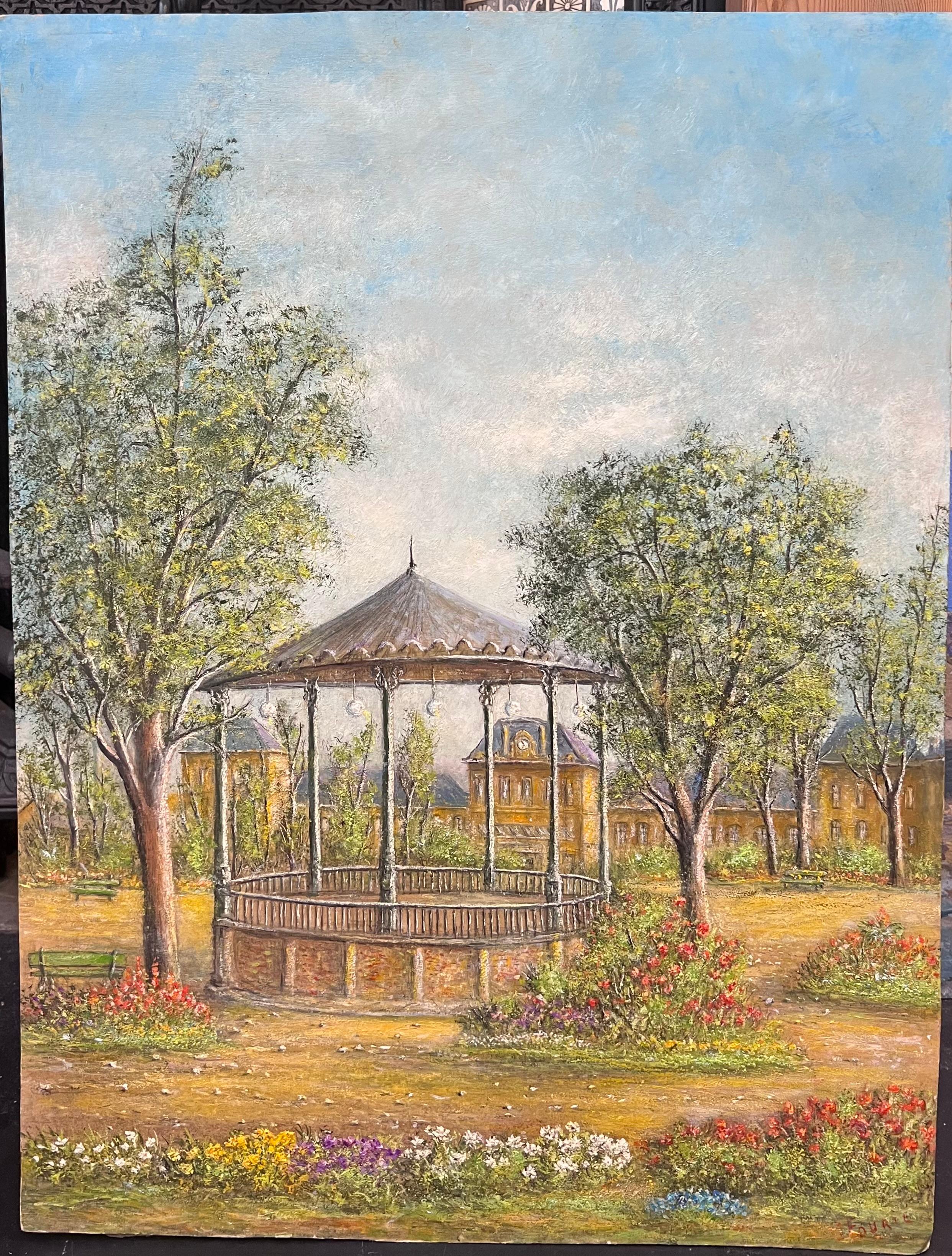 Summer Grandstand In a Floral Garden Grounds Oil Landscape Painting For Sale 1