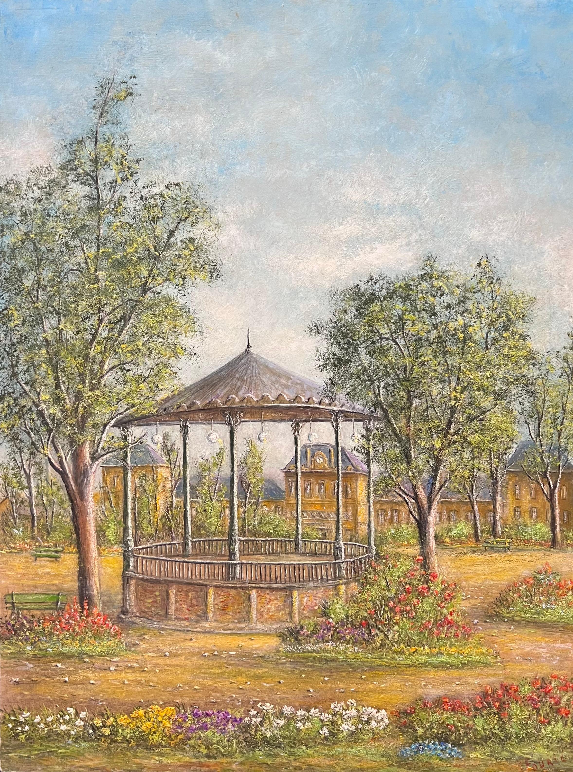Summer Grandstand In a Floral Garden Grounds Oil Landscape Painting For Sale 2