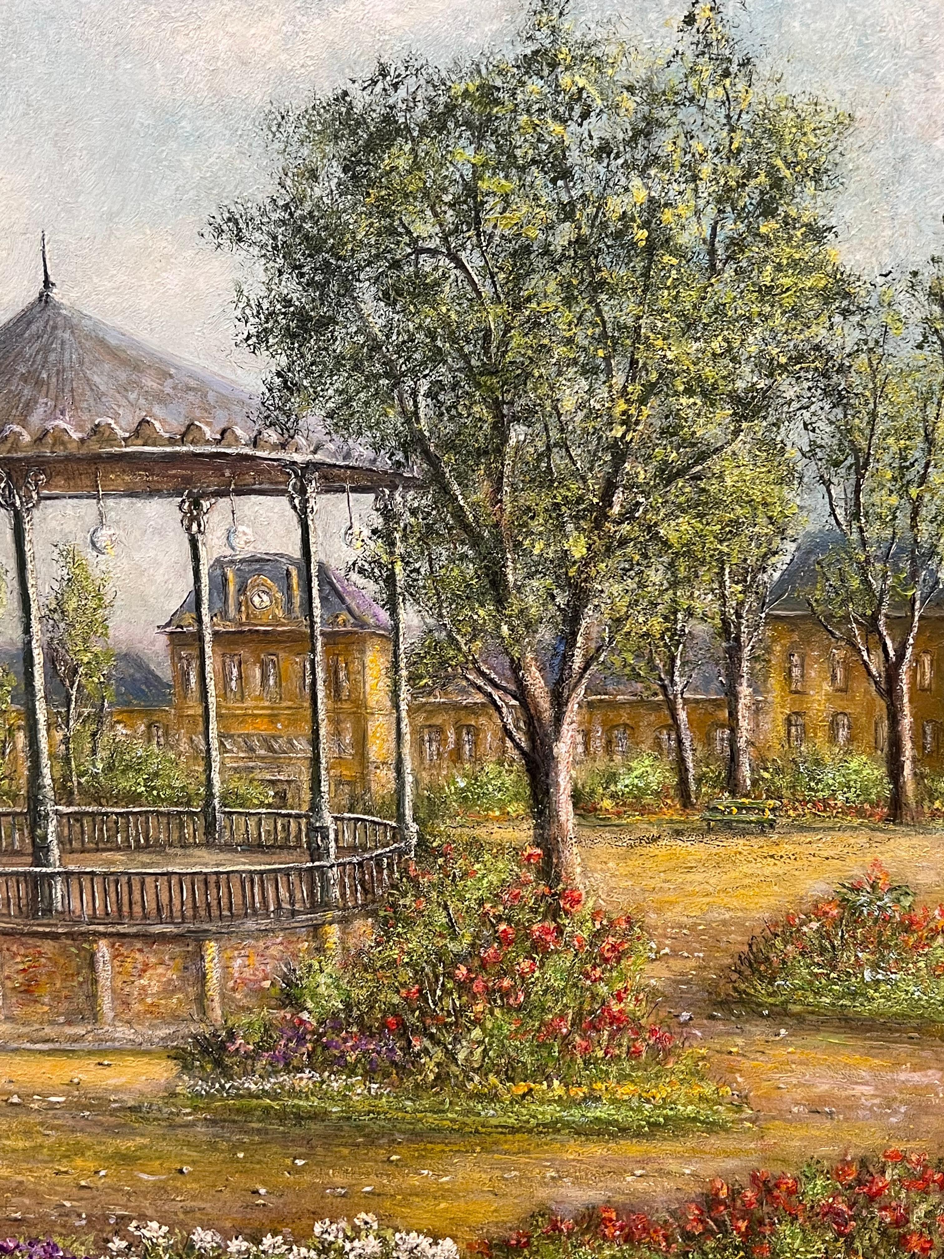 Summer Grandstand In a Floral Garden Grounds Oil Landscape Painting For Sale 3