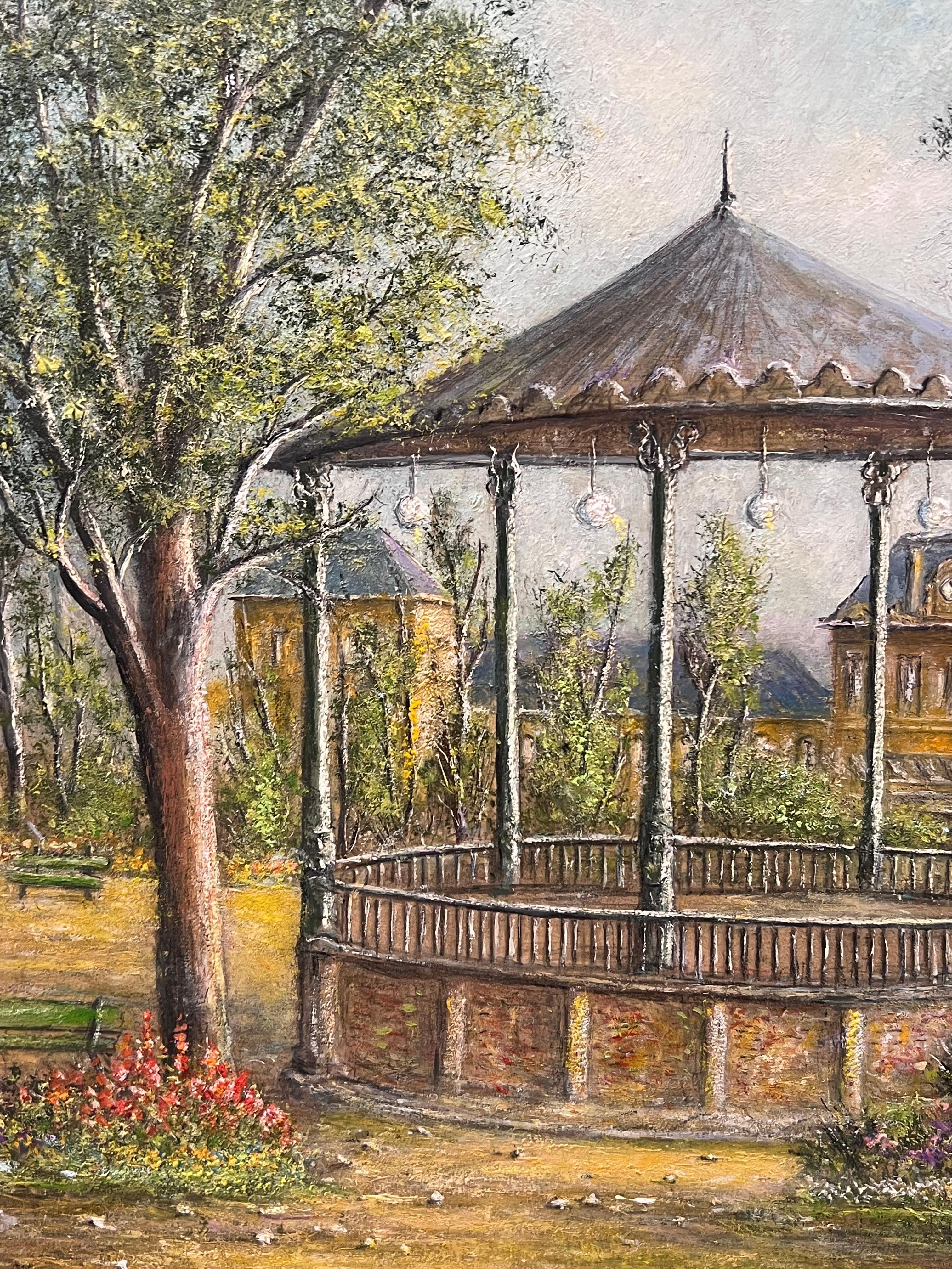 Summer Grandstand In a Floral Garden Grounds Oil Landscape Painting For Sale 4