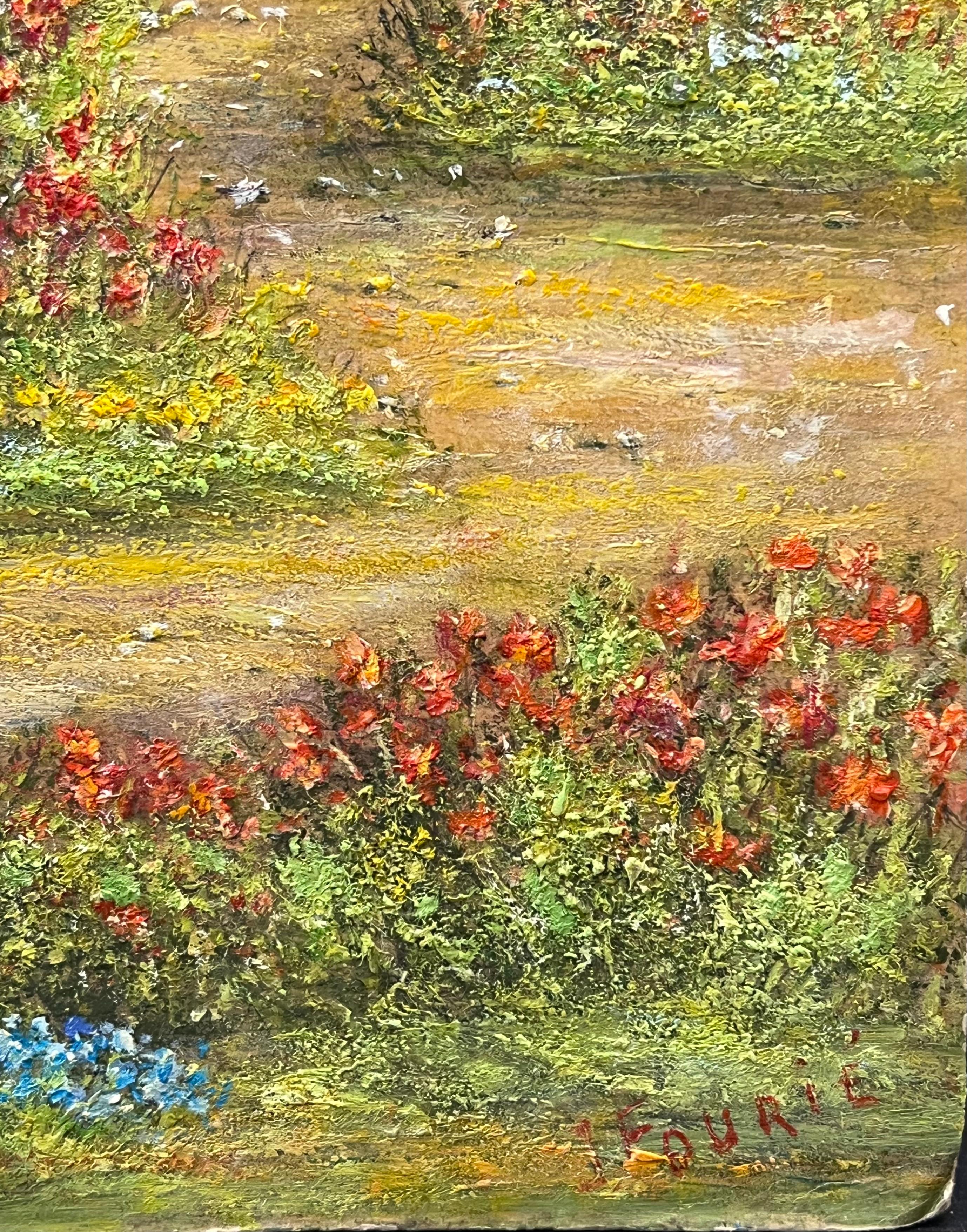 Summer Grandstand In a Floral Garden Grounds Oil Landscape Painting For Sale 6