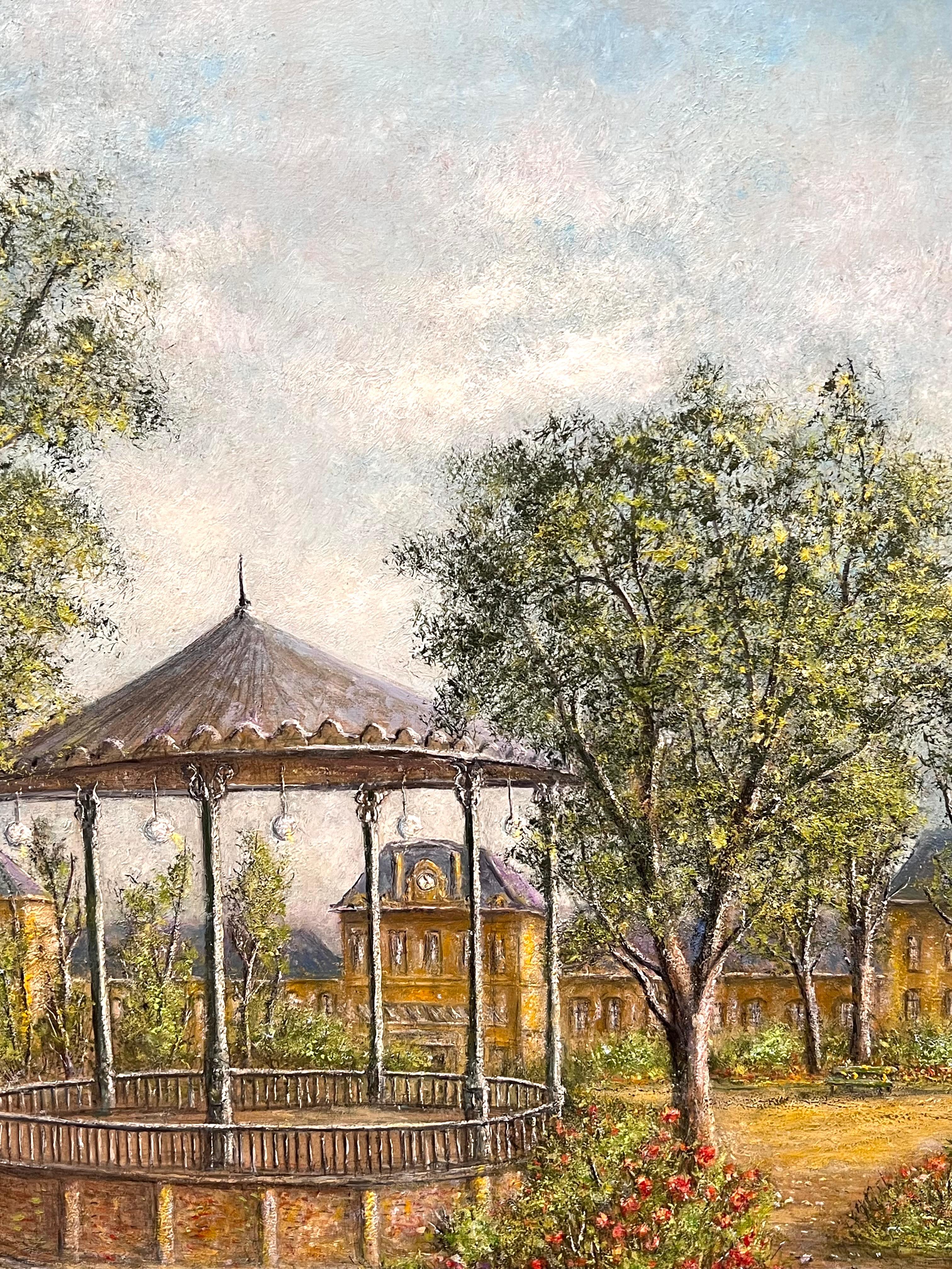 Summer Grandstand In a Floral Garden Grounds Oil Landscape Painting For Sale 7