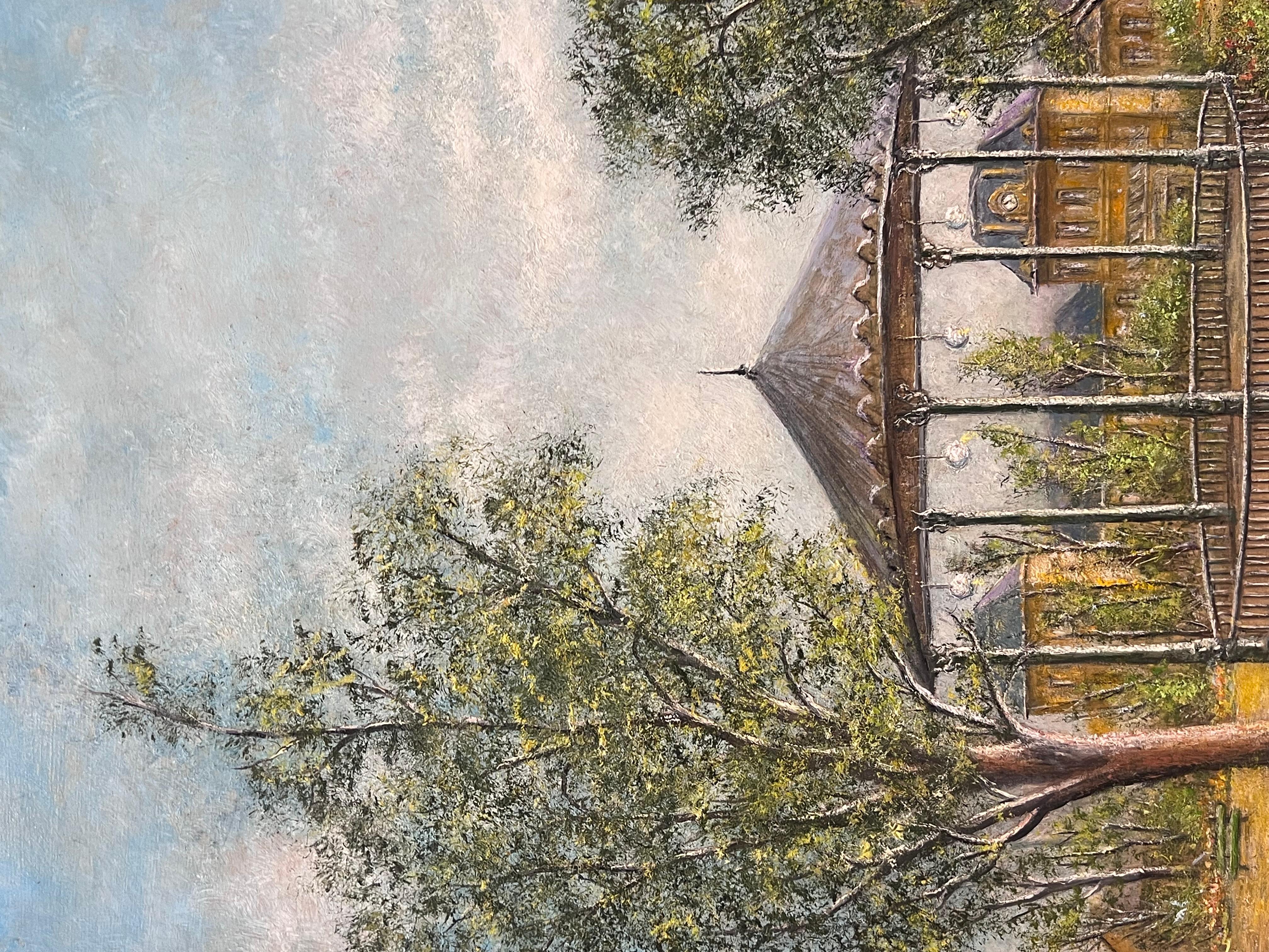 Summer Grandstand In a Floral Garden Grounds Oil Landscape Painting For Sale 8