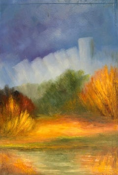 Tramonto del fiume Riflesso Paesaggio Francese Pittura ad olio