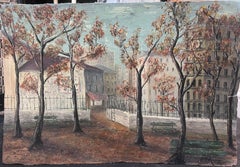 Tall Autumn Orange Trees At The Village Entrance Oil Landscape Painting