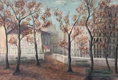 Tall Autumn Orange Trees At The Village Entrance Oil Landscape Painting