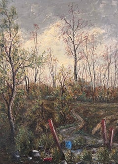 Tall Tree Autumn Woodland Windy Path Oil Landscape Painting