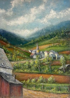 Village Church Hidden in The French Valleys 20th C. Oil Painting Landscape
