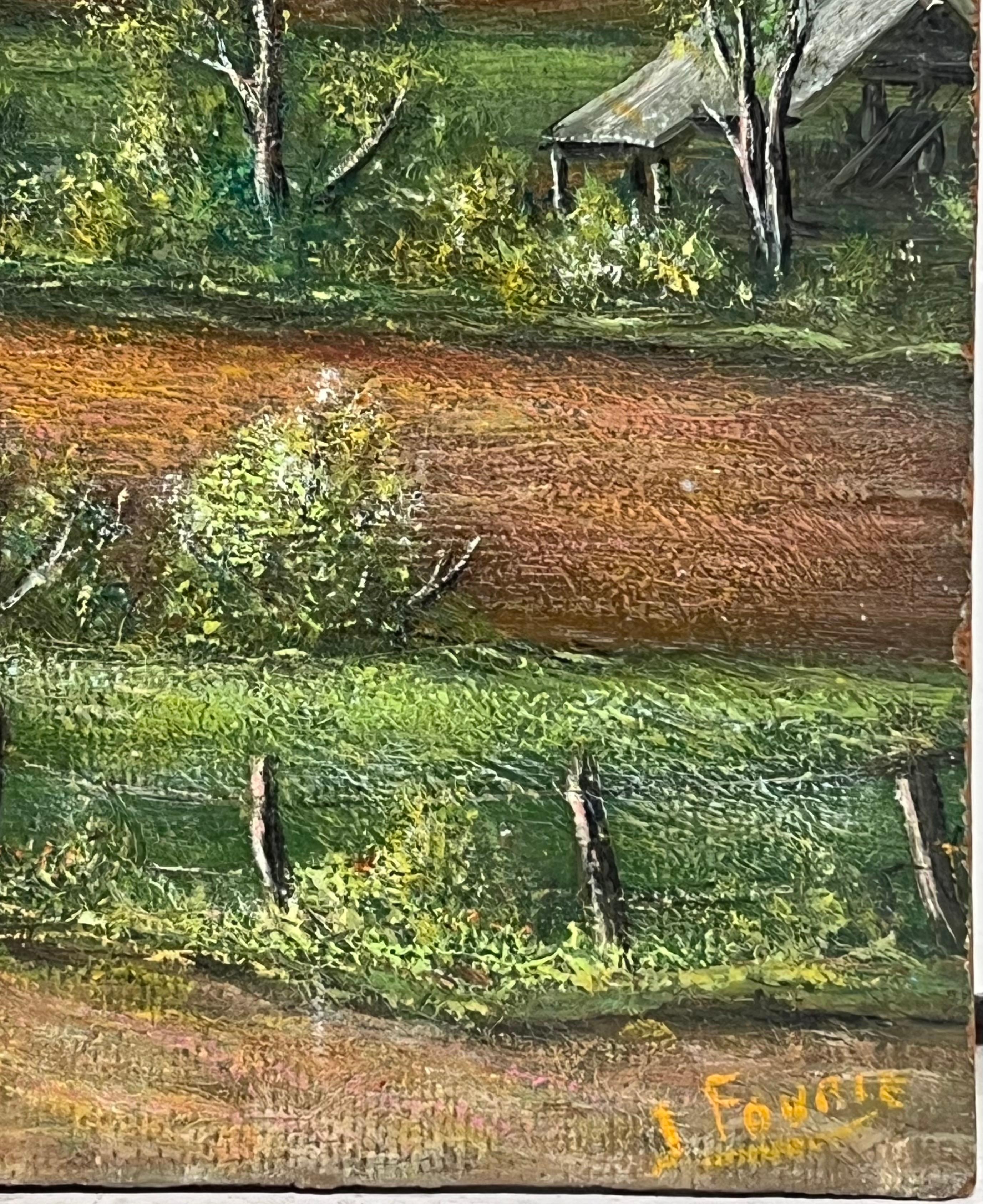Church s'est cachée dans les vallées françaises A.I.C. Peinture à l'huile Paysage en vente 2