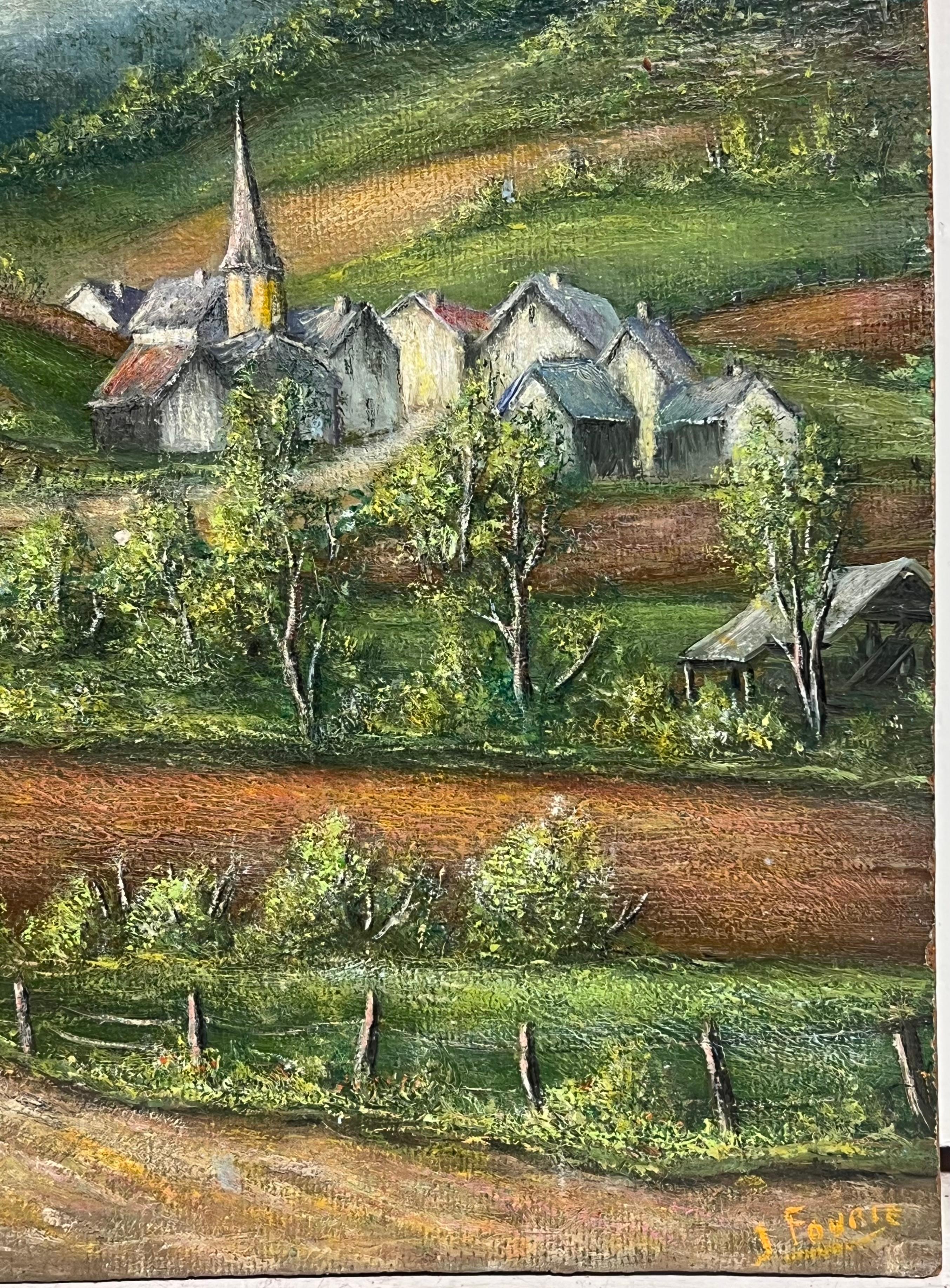 Church s'est cachée dans les vallées françaises A.I.C. Peinture à l'huile Paysage en vente 3