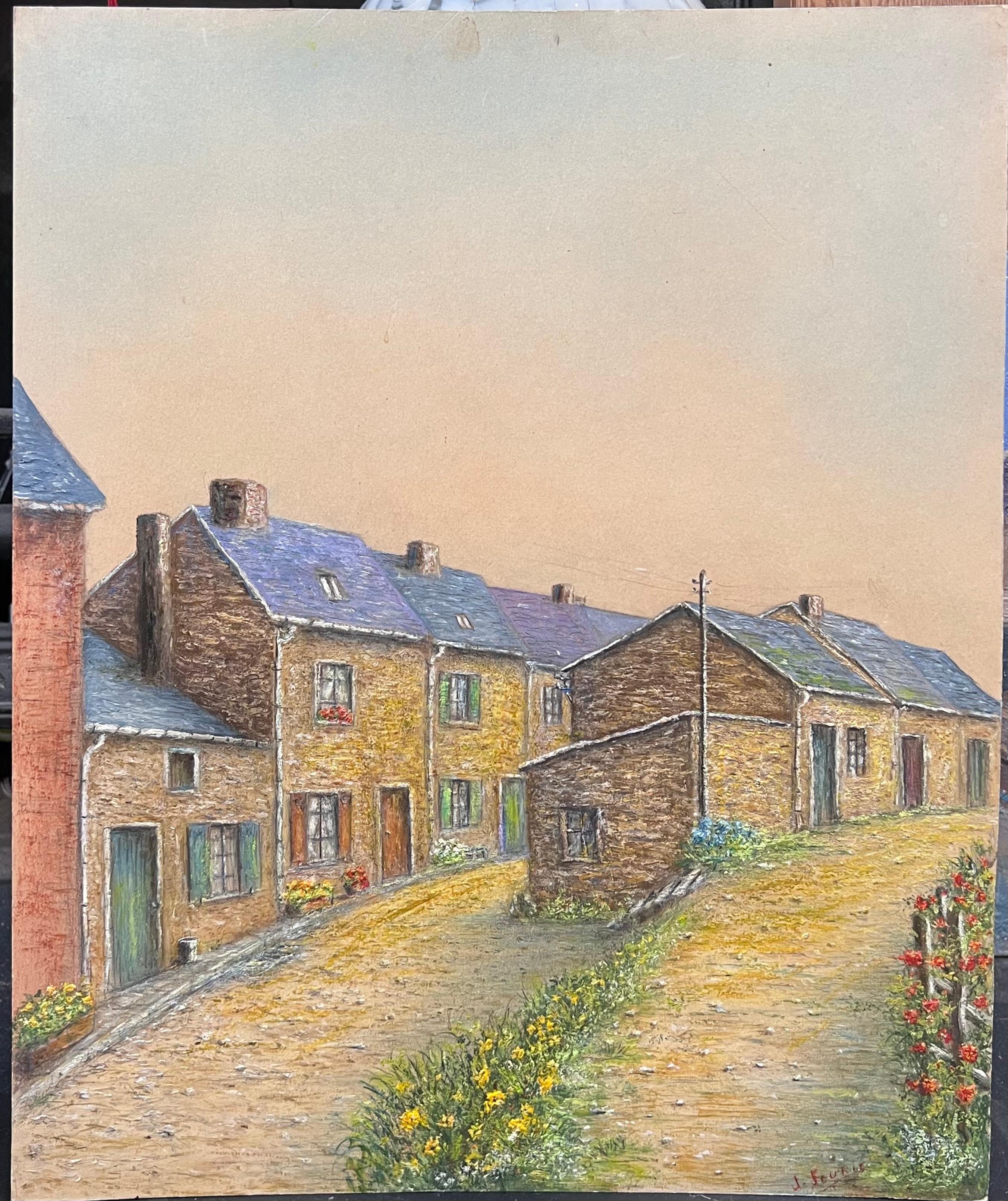 Village Street of Tight Packed Cottages Oil Landscape Painting For Sale 2