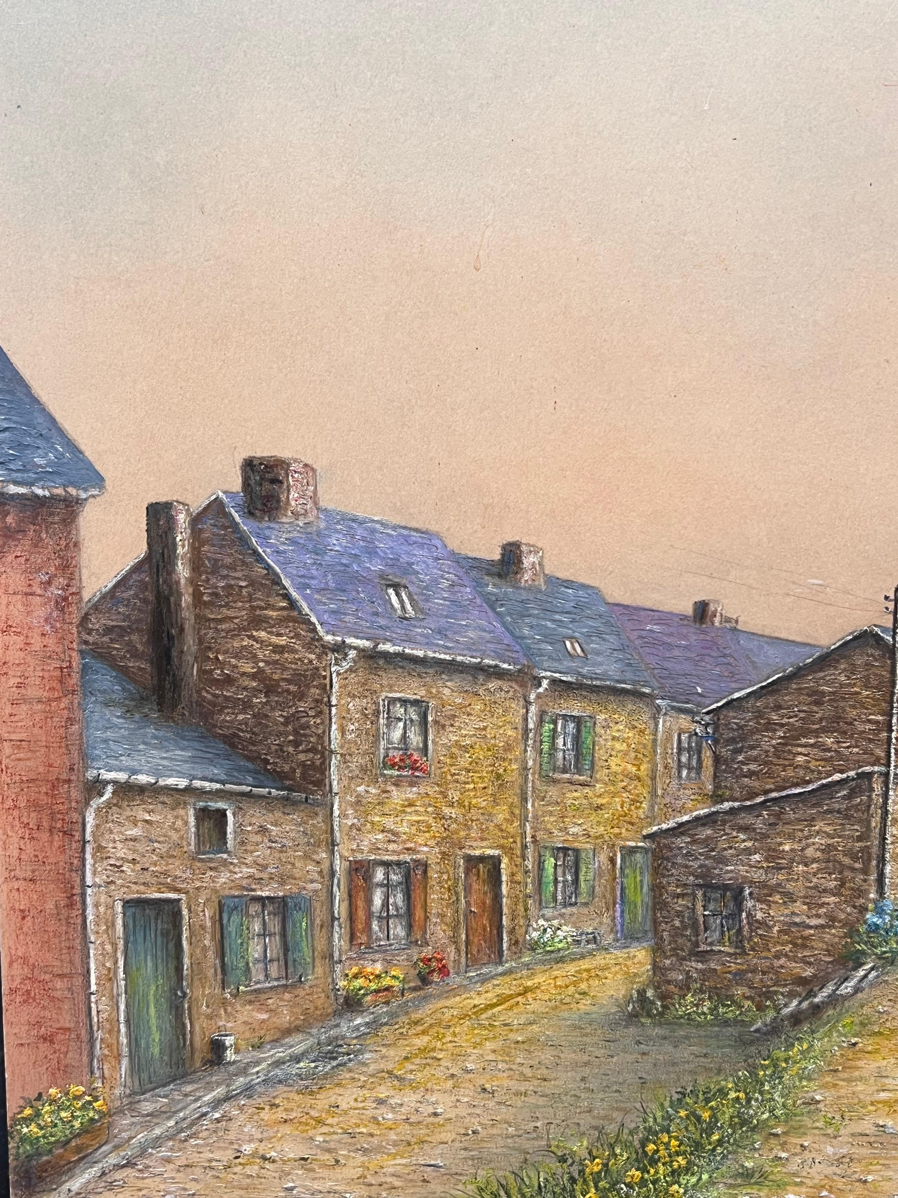 Village Street of Tight Packed Cottages Oil Landscape Painting For Sale 3