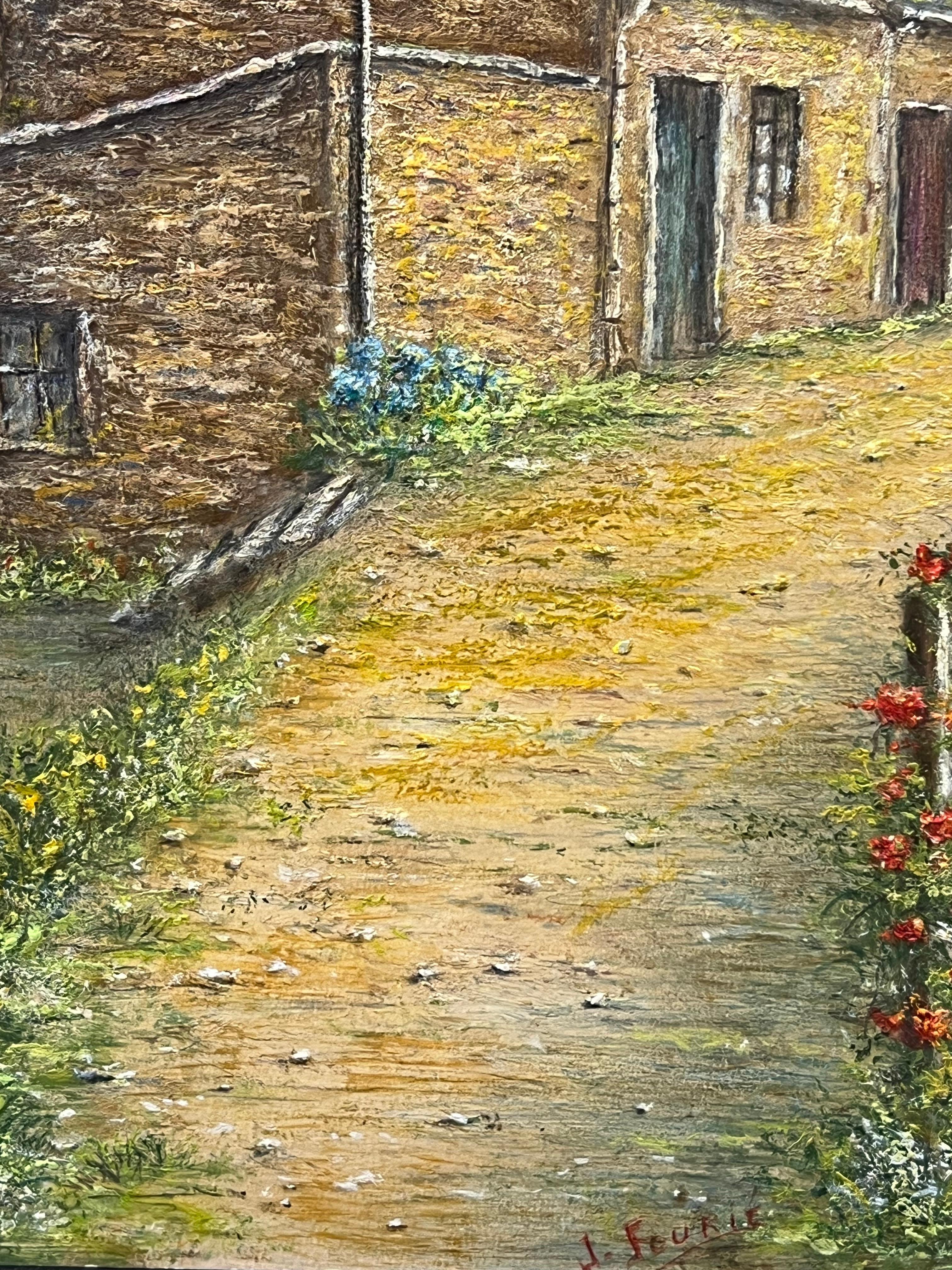 Village Street of Tight Packed Cottages Oil Landscape Painting For Sale 4
