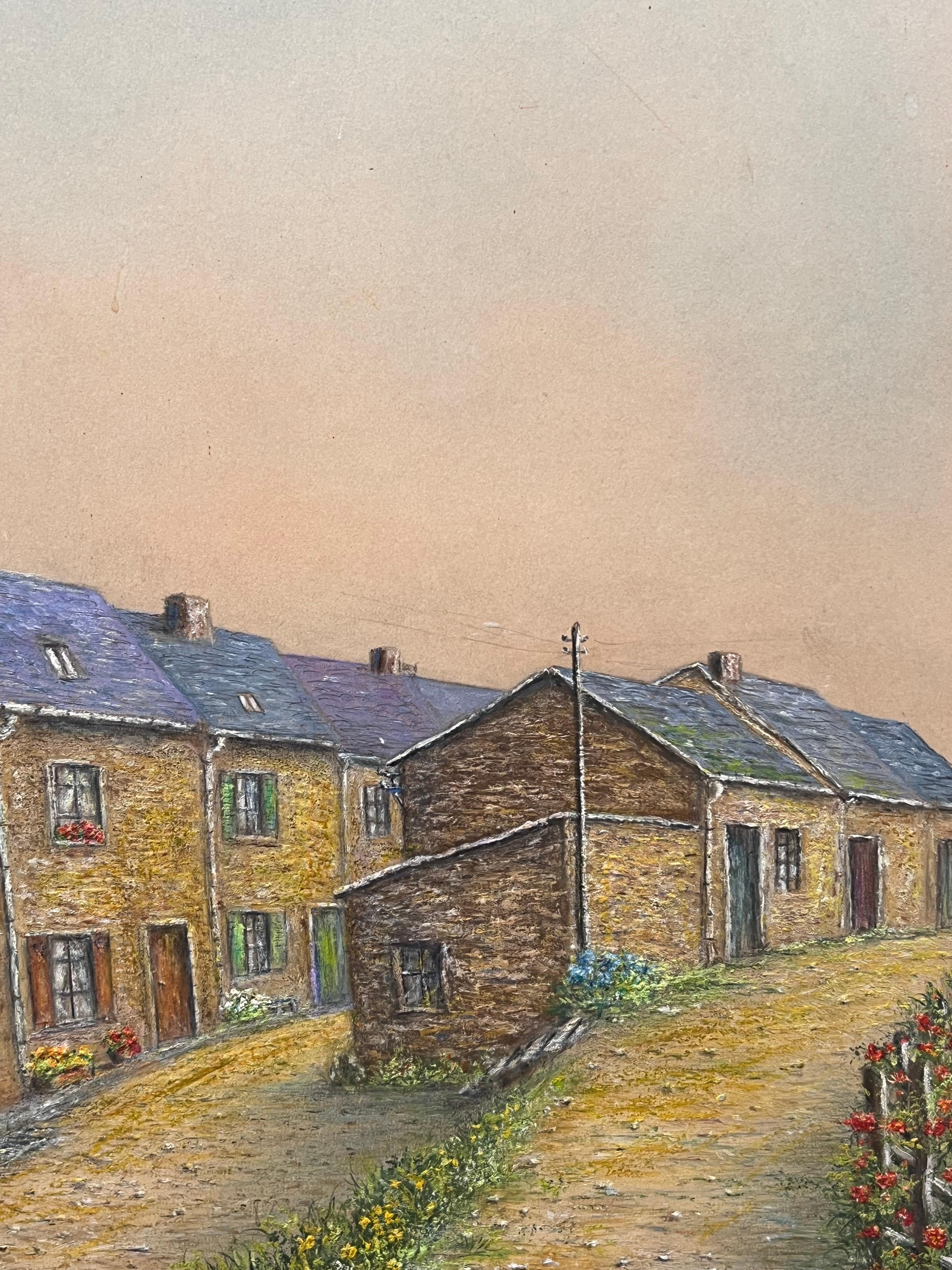 Village Street of Tight Packed Cottages Oil Landscape Painting For Sale 6