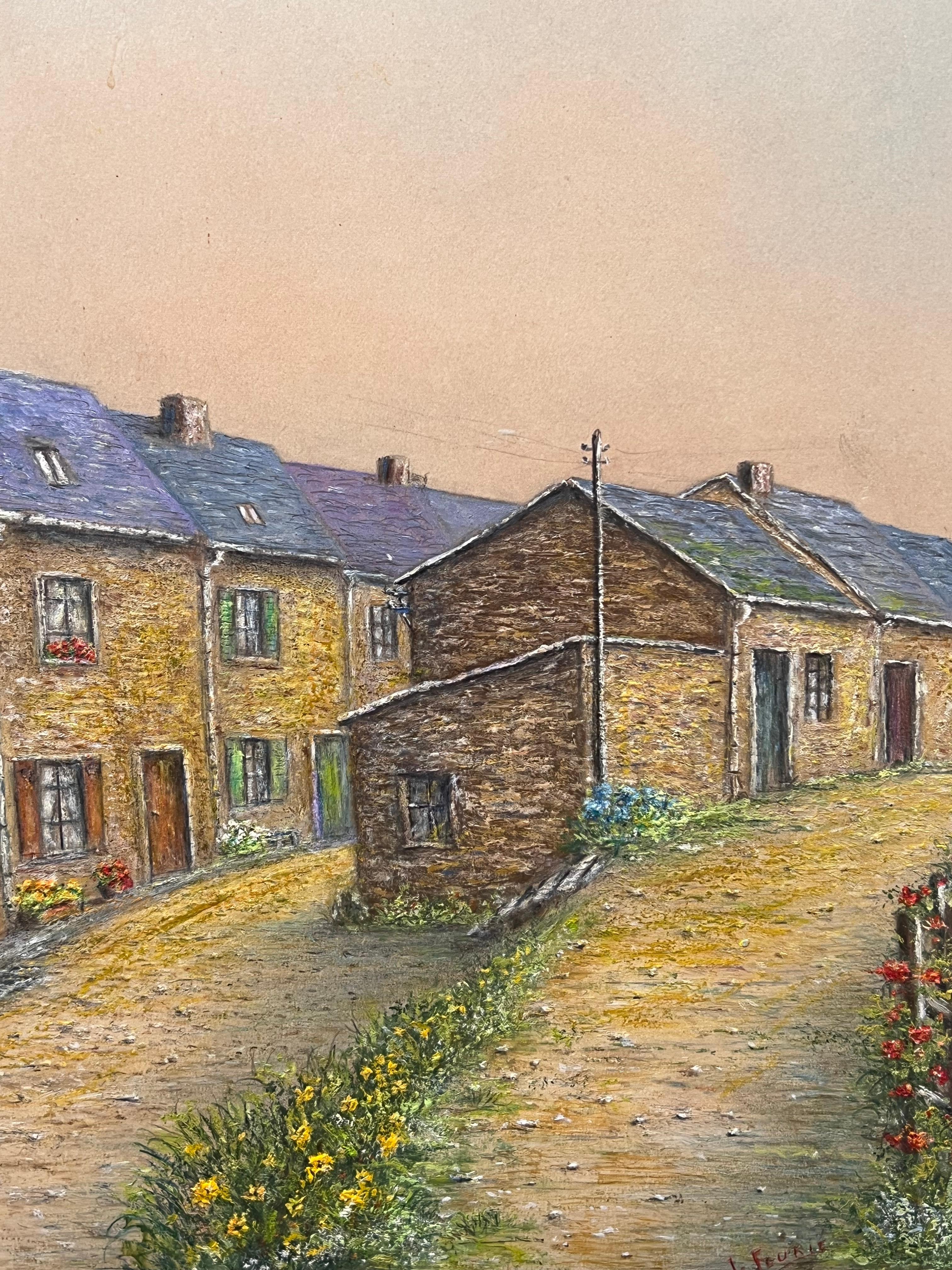 Village Street of Tight Packed Cottages Oil Landscape Painting For Sale 7