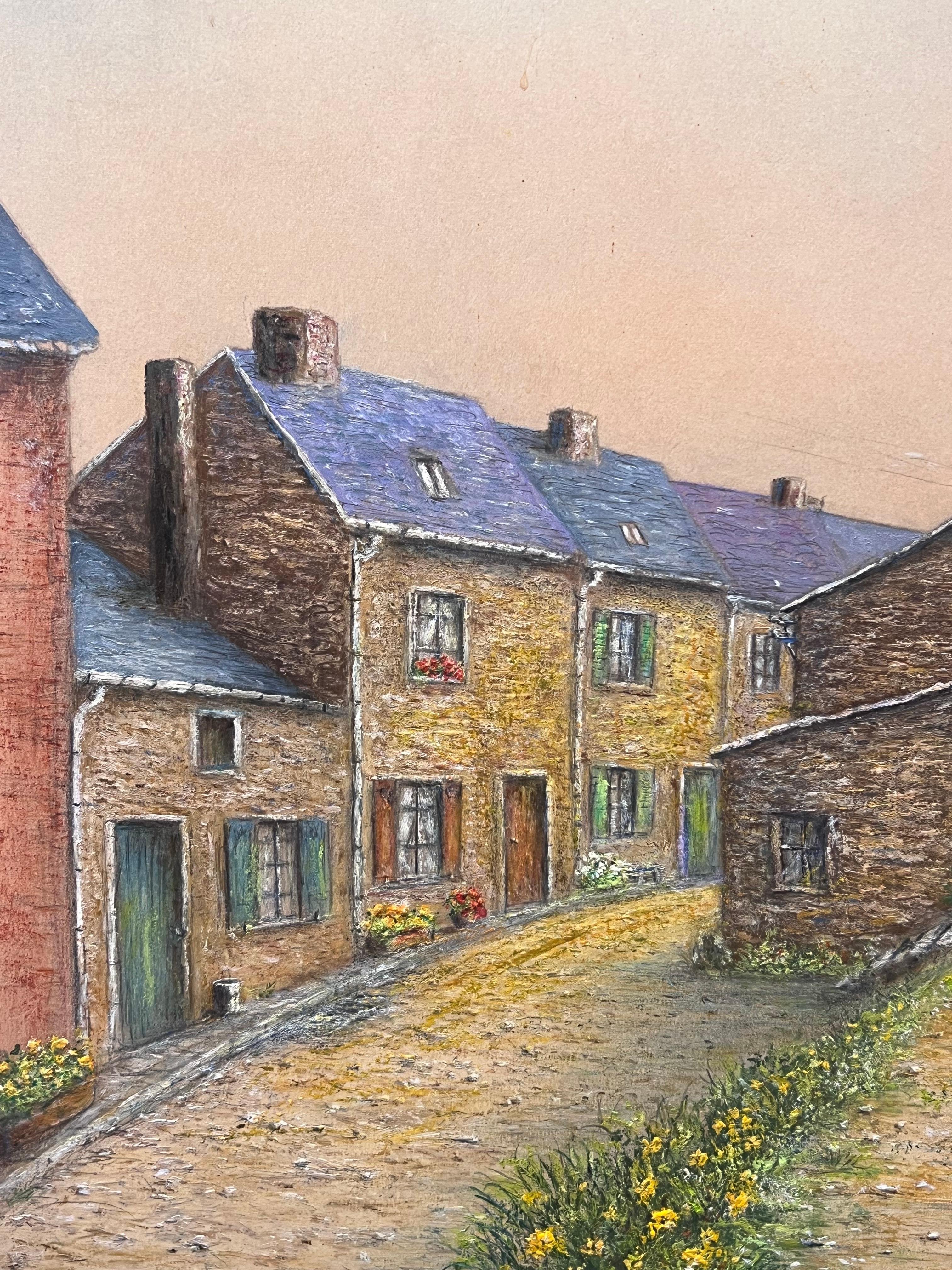 Village Street of Tight Packed Cottages Oil Landscape Painting For Sale 8