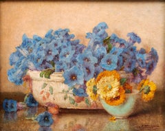 "Composition with Blue Gentians and Chrysanthemums" Jean Fournet (French 1878-?)