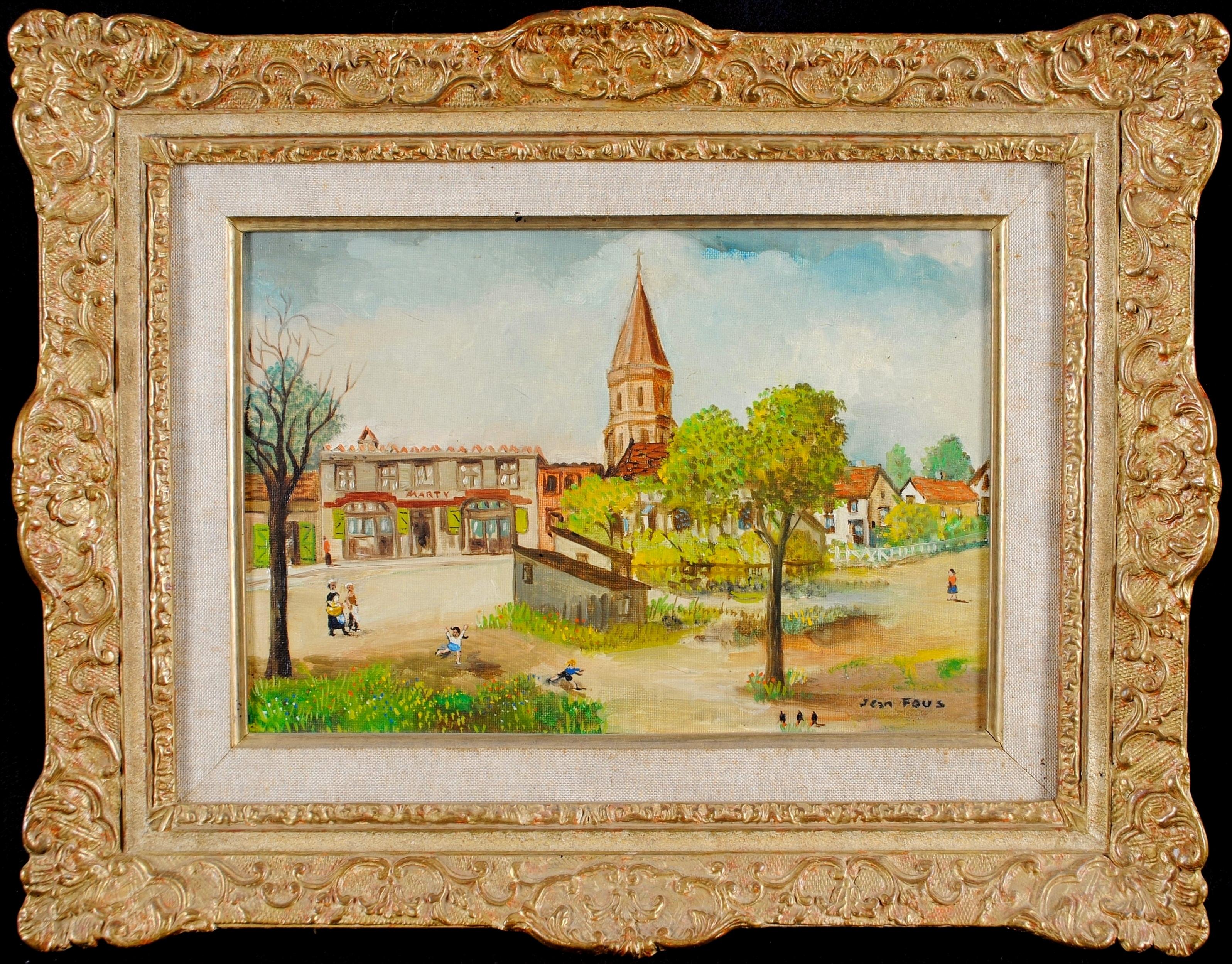 Landscape Painting de Jean Fous - Lardenne, Toulouse - Mediados del siglo XX Sur de Francia Naïf francés Pintura al óleo