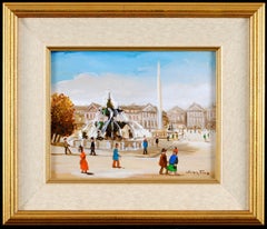 Place de la Concorde - Mid 20th Century Paris French Naïf Oil on Board Painting