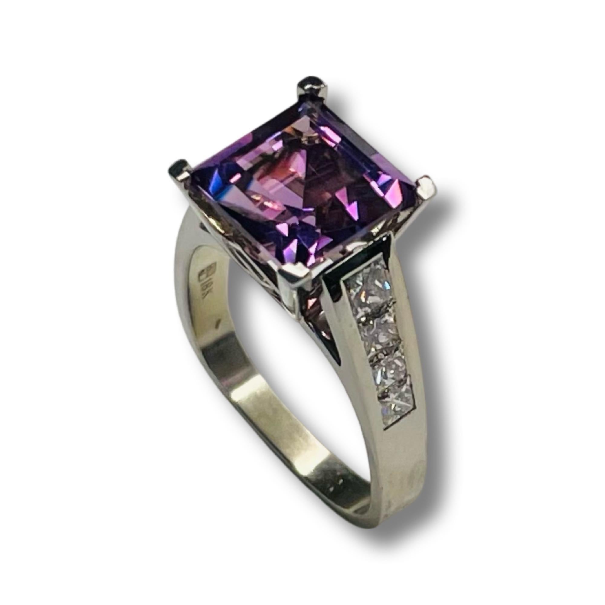 Princess Cut Jean-Francois Albert 18K White Gold Amethyst Diamond Ring For Sale