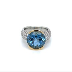 Jean Francois Albert 18k Yellow White Gold Ring 8ct Aquamarine cut by Munsteiner