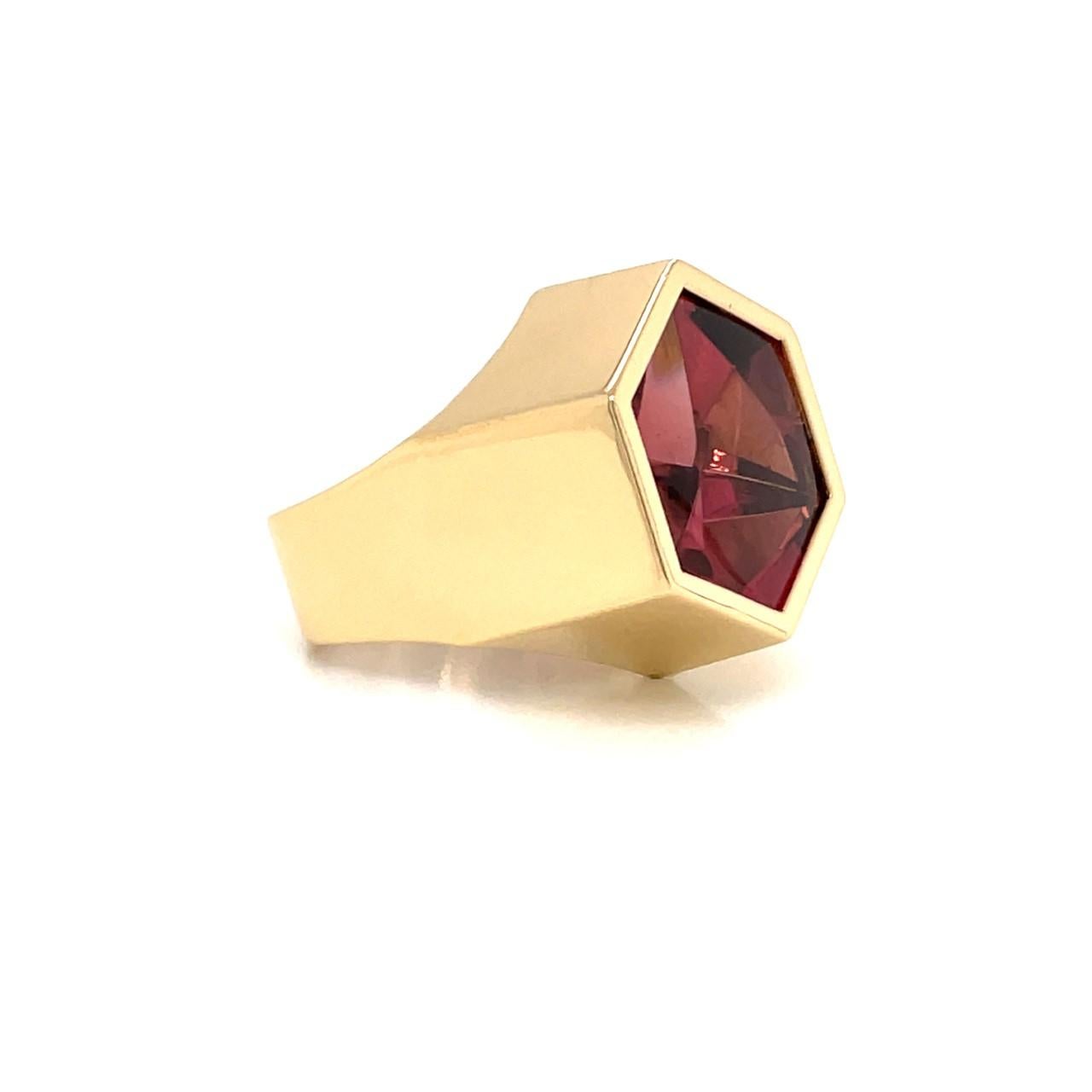 Brilliant Cut Jean Francois Albert Ring Munsteiner Custom Cut Pink Tourmaline 18k Yellow Gold