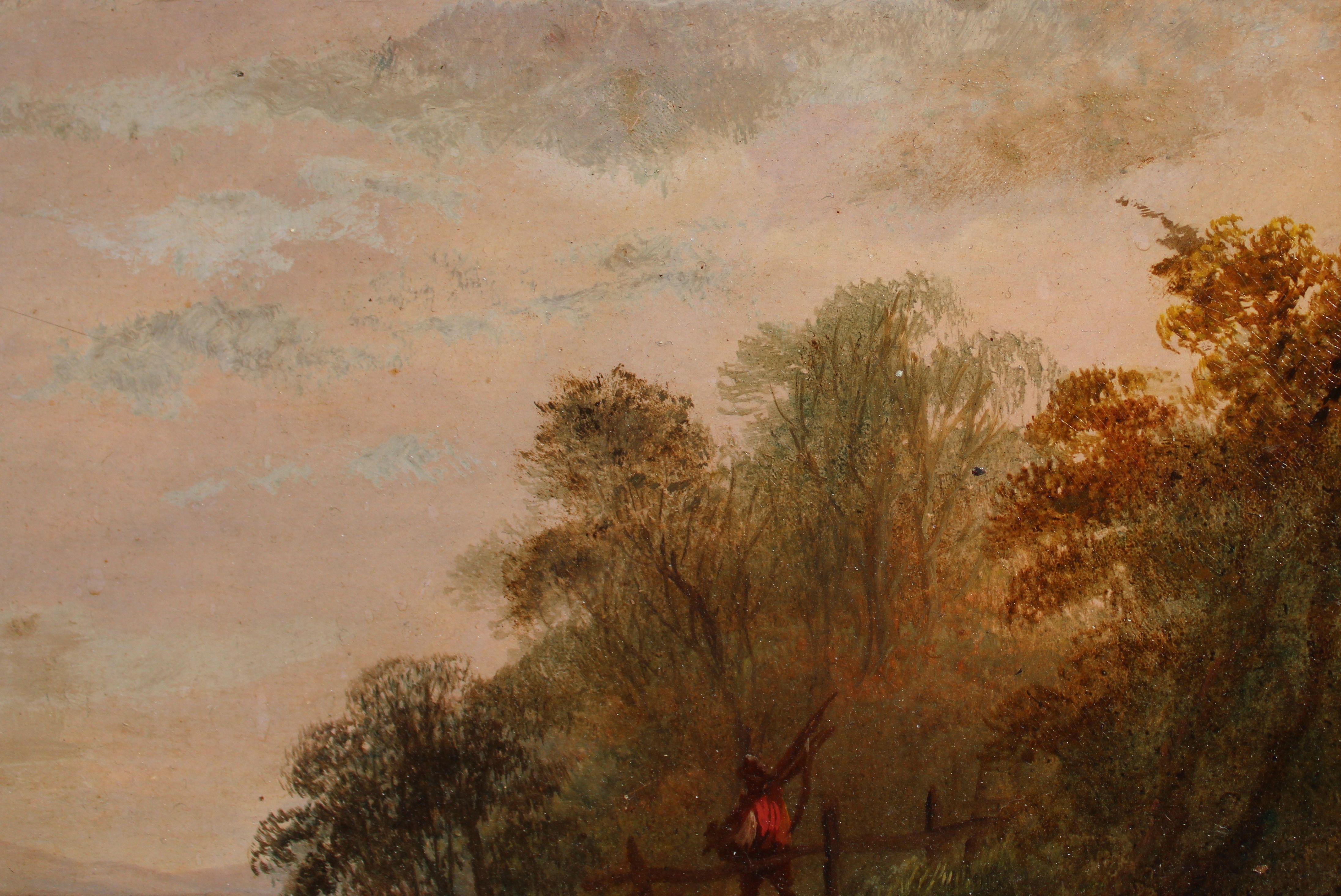 French landscape  Oil on cardboard 22.5x30 cm - Landscape Painting Marrone di Jean-François Baudoin