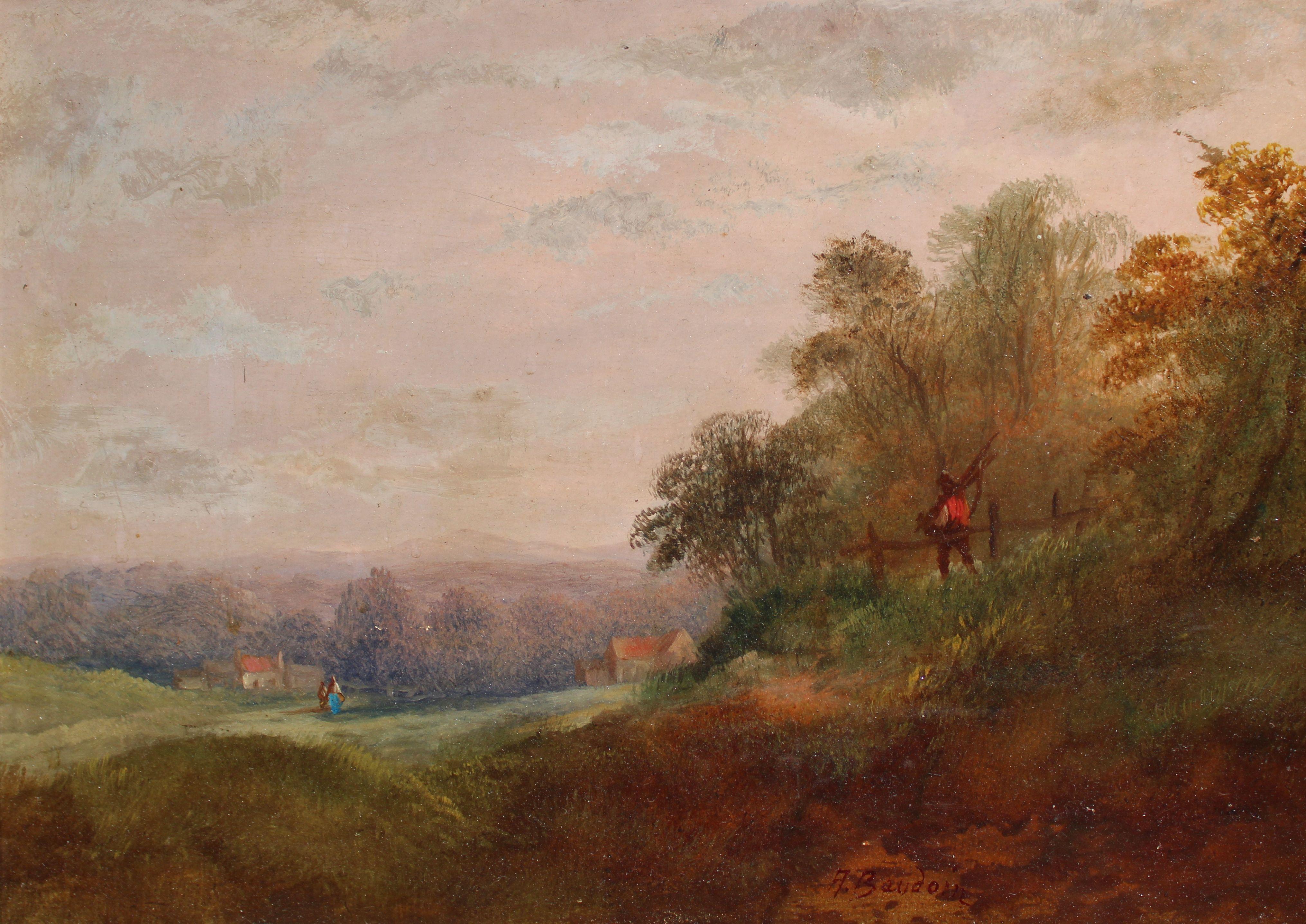 Landscape Painting Jean-François Baudoin - Paysage français  Huile sur carton 22,5x30 cm