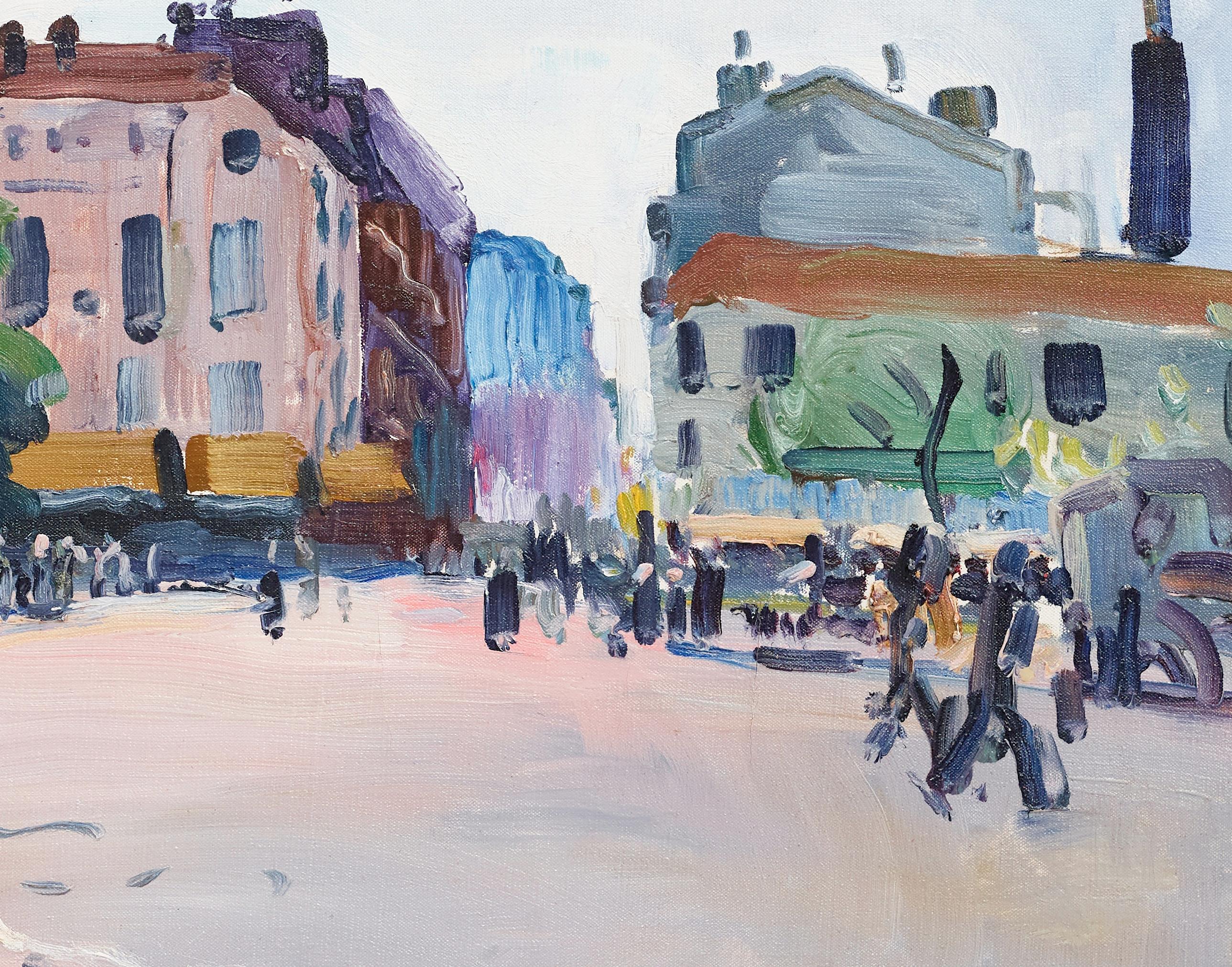 Impressionist Painting of Place de la Bataille, Paris Street scene, Figures im Angebot 1