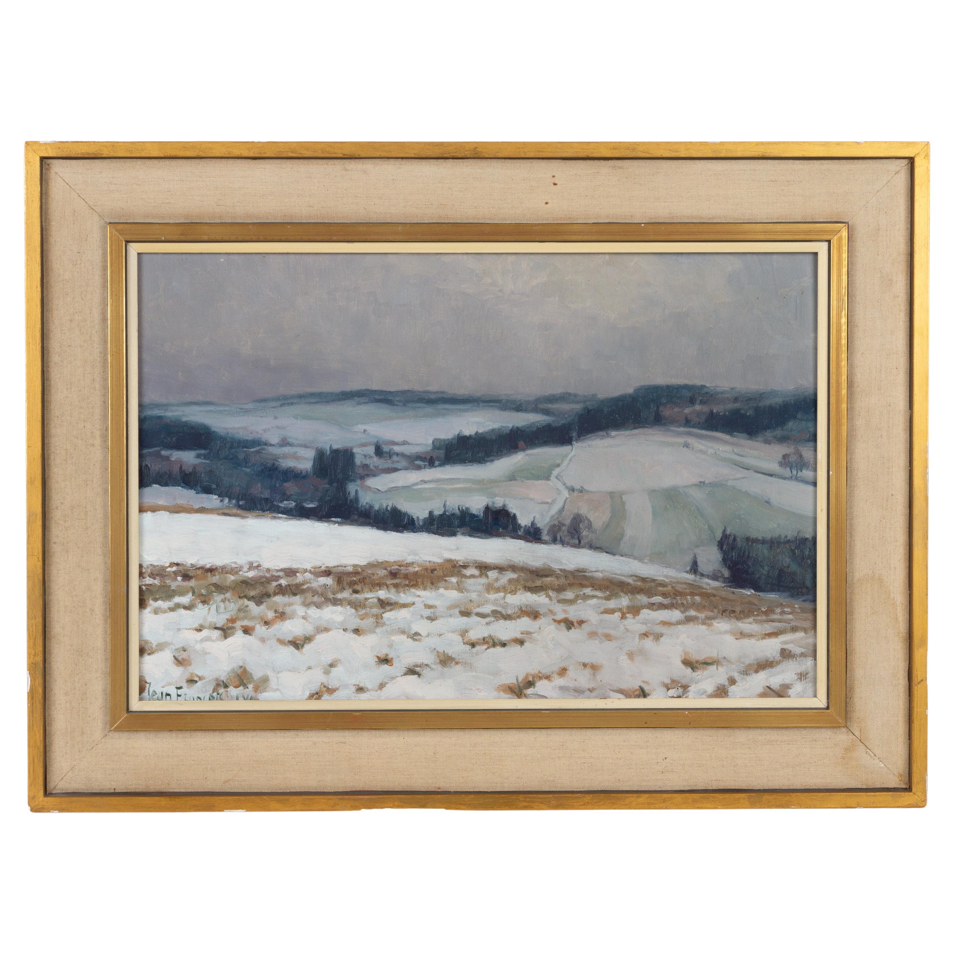Jean Francois Belgian Winter Landscape Oil Painting Signed  For Sale