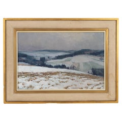 Vintage Jean Francois Belgian Winter Landscape Oil Painting Signed 