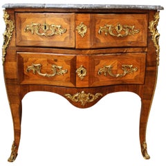 Commode bombée Louis XV française Jean-François Coulon avec dessus en marbre