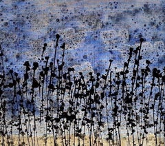 "Eternità" 80x80cm pittura floreale acrilico Inchiostro su tela blu fiore natura calma