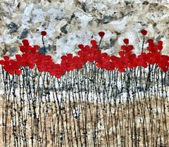 "Dancing Poppies " 80x100cm floral painting acrylic ink on canvas red flowers