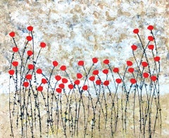 "Dancing Poppies " 80x100cm floral painting acrylic ink on canvas red flowers