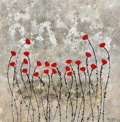 "Eternità" 80x80cm pittura acrilica floreale Nature rosso estate pace calma felicità