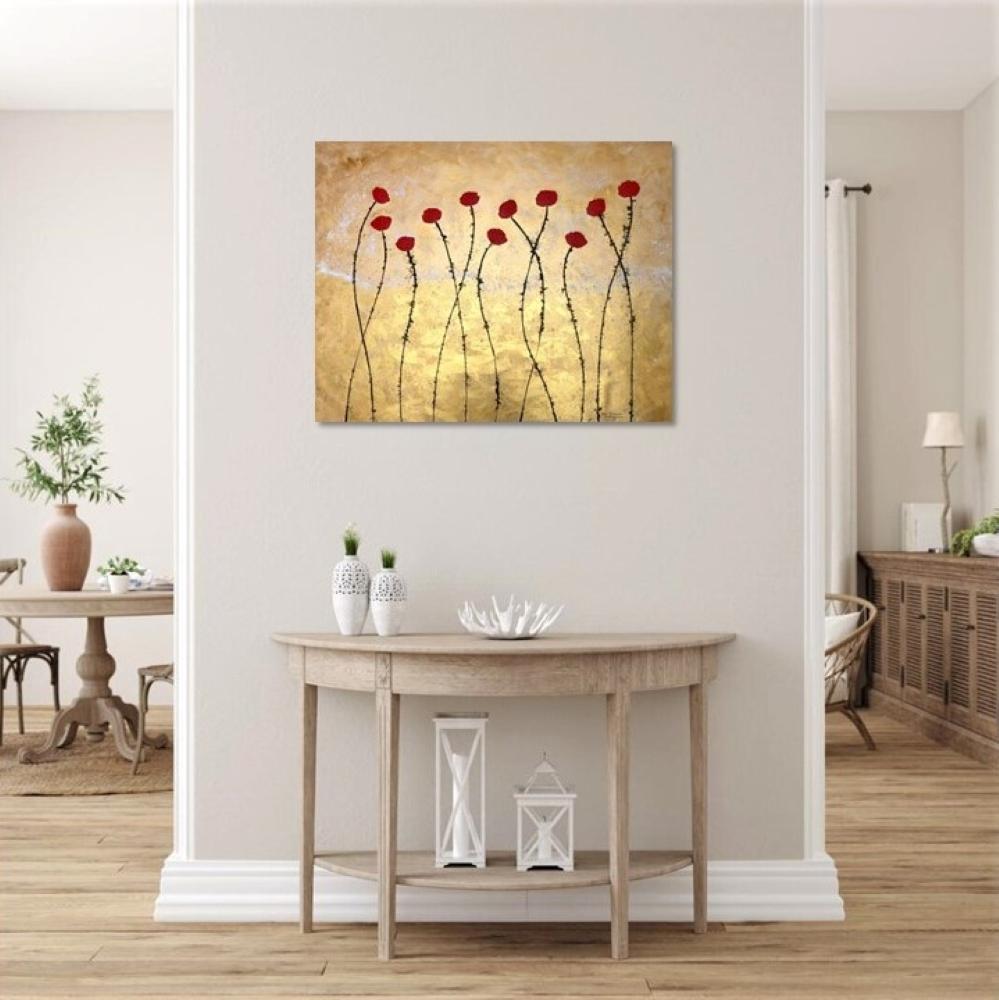 « Les Fleurs », peinture florale à l'encre acrylique sur toile, rouge doré calme de la nature, 80 x 100 cm 7