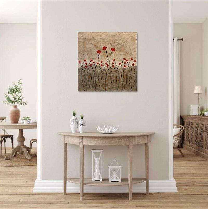 red floral painting on canvas