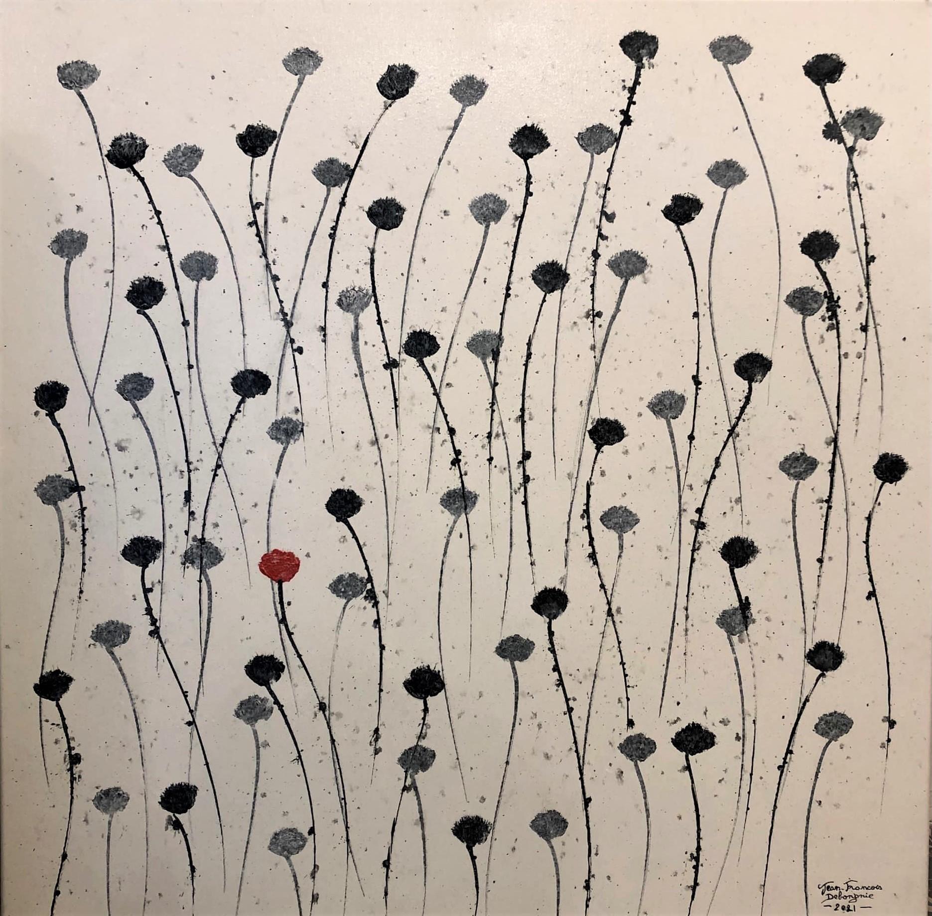 « One in a Million » - Peinture florale à l'encre acrylique sur toile 80 x 80 cm - Vous êtes l'un des - Painting de Jean Francois Debongnie