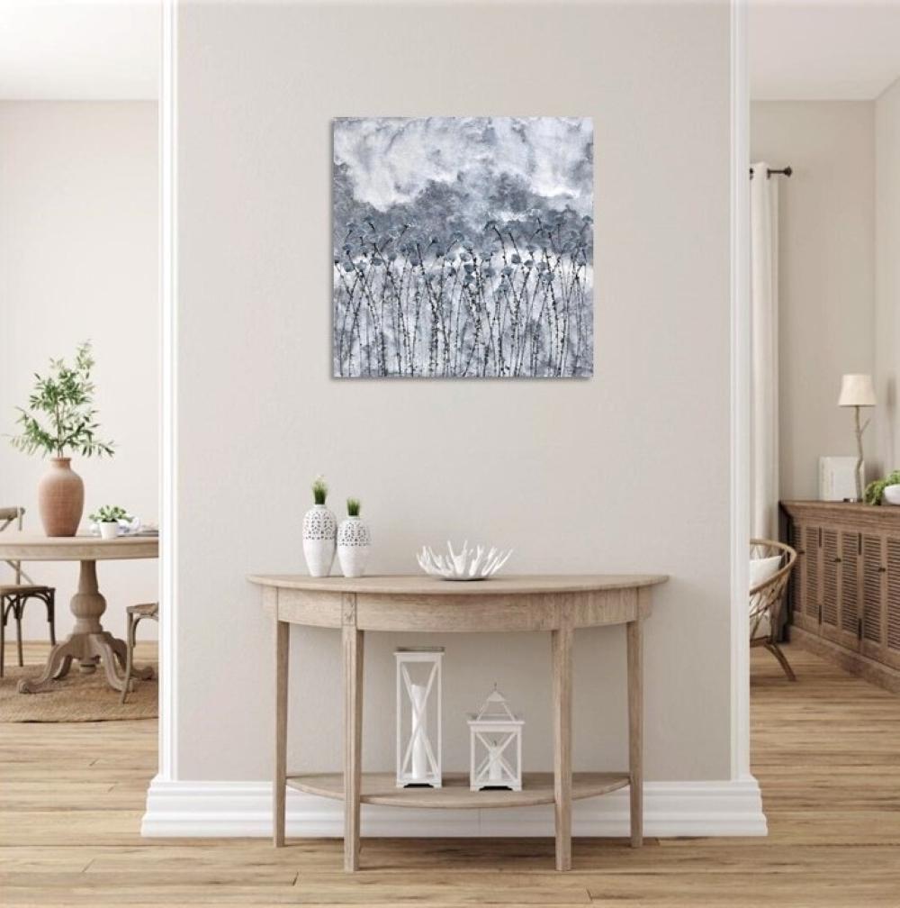 « Realm of Soul », peinture florale sur toile 80 x80 cm, calme, harmonie, soirée 1