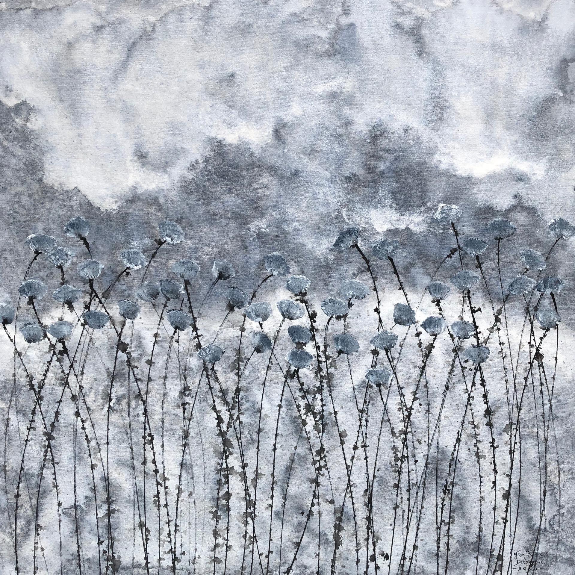 « Realm of Soul », peinture florale sur toile 80 x80 cm, calme, harmonie, soirée