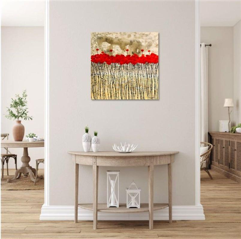 red floral painting on canvas