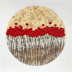 « Red Poppy », peinture florale à l'encre acrylique sur toile rouge d'été 80 x 80 cm