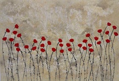 "Serenidad" 70x100cm pintura acrílica floral naturaleza rojo verano paz calma feliz