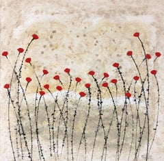 "Summer is Here No 5" 80x80cm floral painting acrylic ink on canvas red