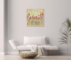 "Wild Flower Field" 80x80cm floral painting acrylic on canvas nature red summer