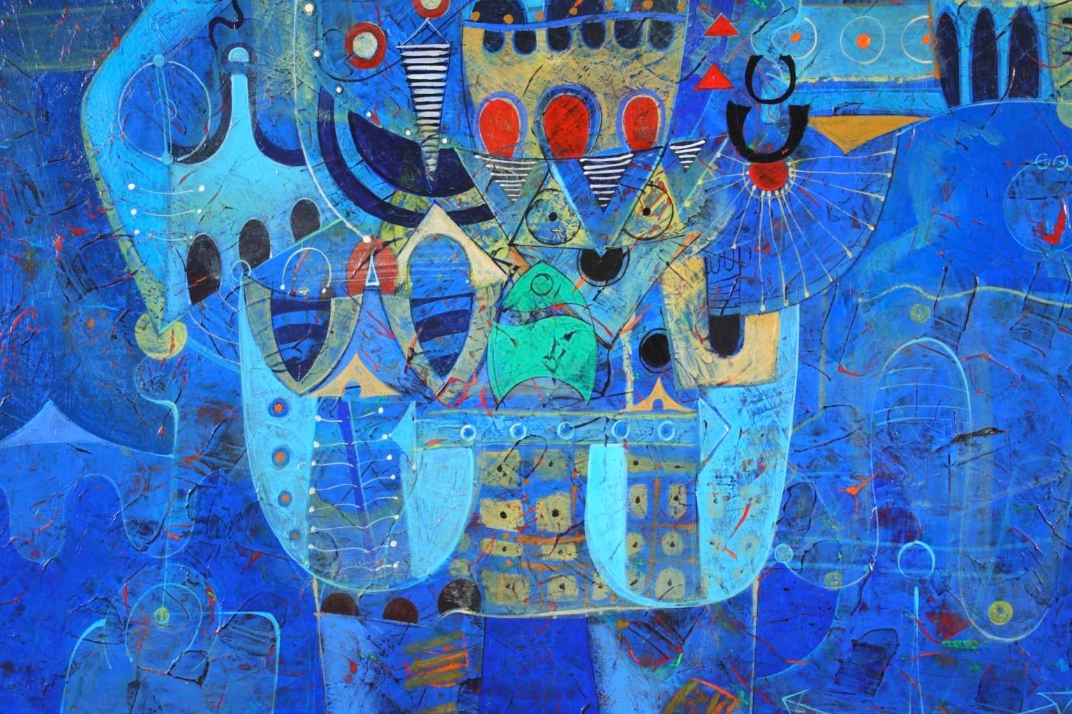 Homme - Modernist Oil, Blue Portrait of a Man by Jean-Francois Larrieu 4