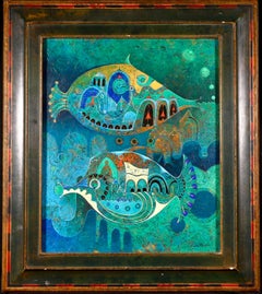 Reve d'eau a deux - Óleo modernista, Pez en el agua de Jean-Francois Larrieu